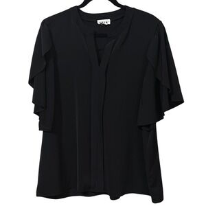 SPLA Flutter Sleeve‎ Blouse Black Ruffled Relaxed Fit